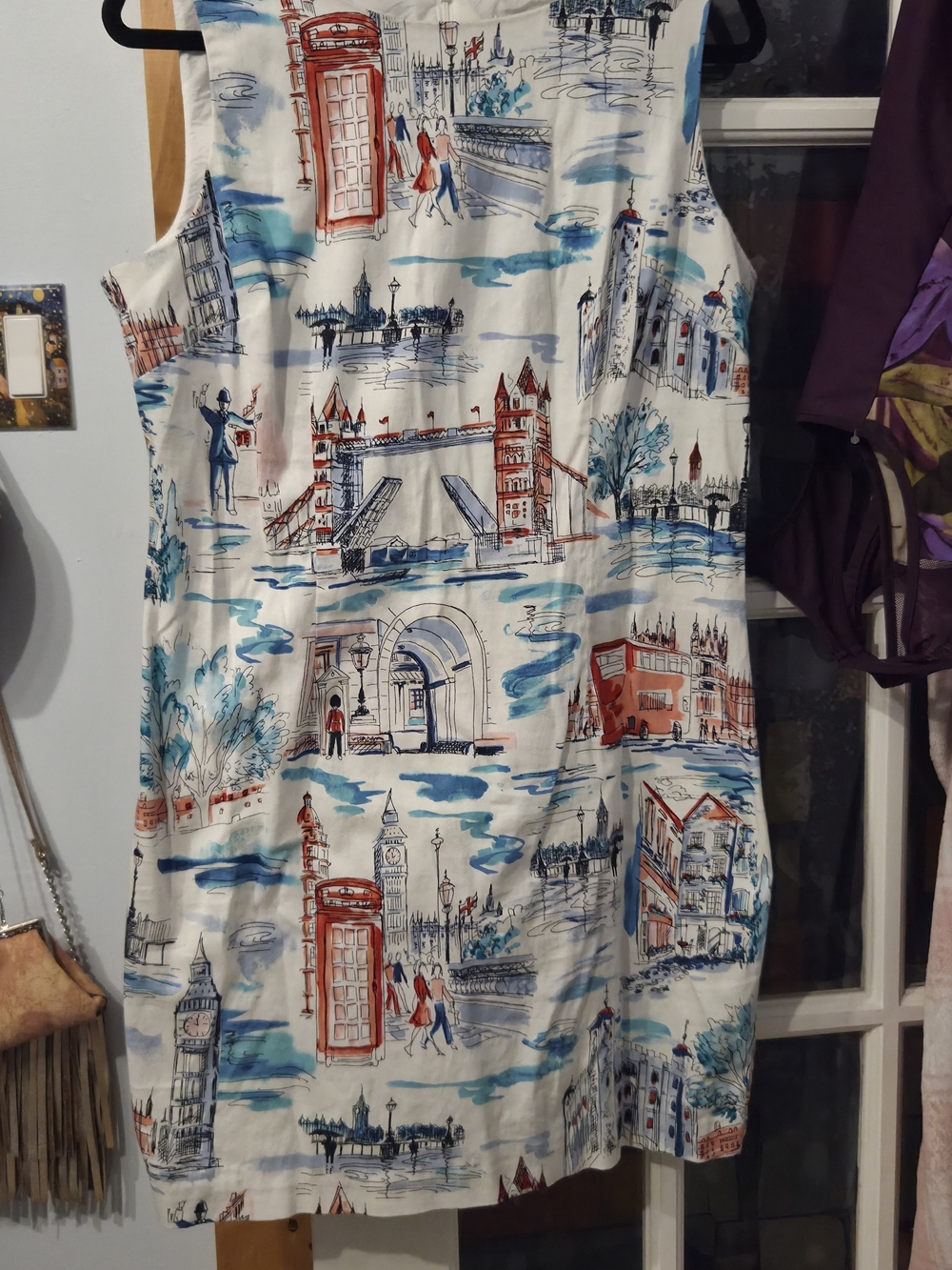 Chetta B White Shift Dress with Red & Blue London Print